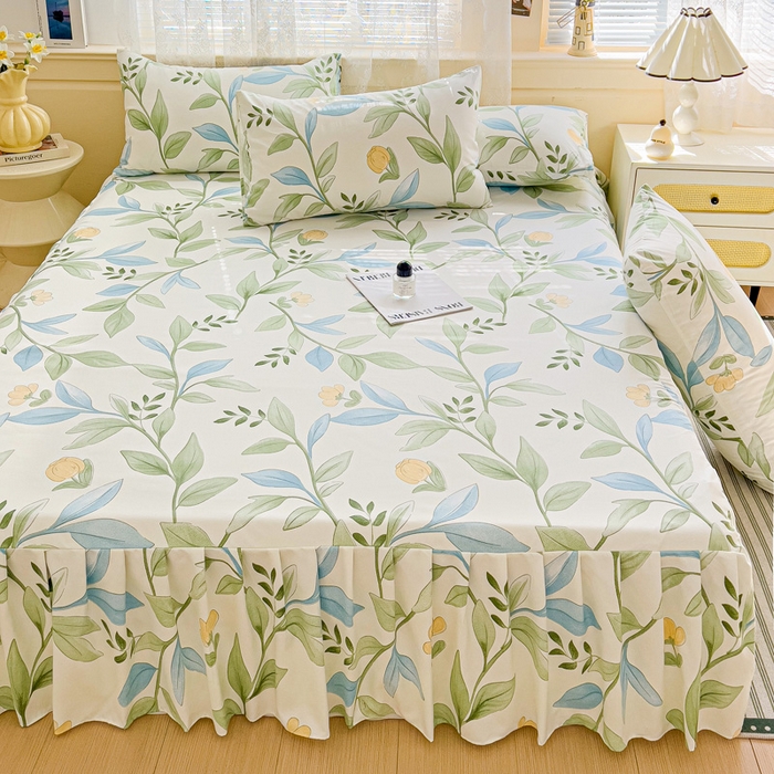 91家纺网 家纺一手货源 找家纺 极梦家纺（支持定制）  2025新款春秋130克加厚植物羊绒磨毛印花单床裙三件套 鹊桥花卉