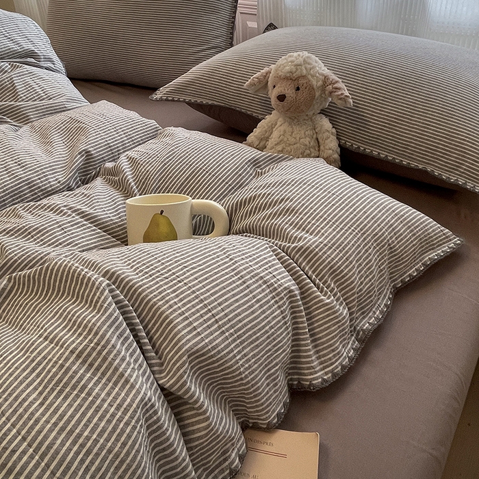 91家纺网 家纺一手货源 找家纺 蓝邻家纺 2025年新款全棉水洗棉贝壳边四件套系列 佐伊灰