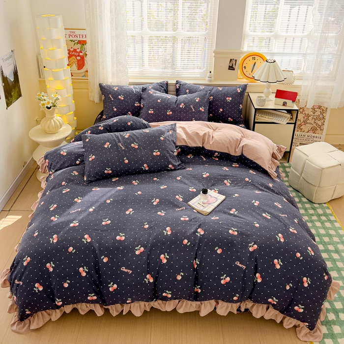 91家纺网 家纺一手货源 找家纺 纽缦家纺 2025新款云感提花双层纱韩版四件套 大吉大厘