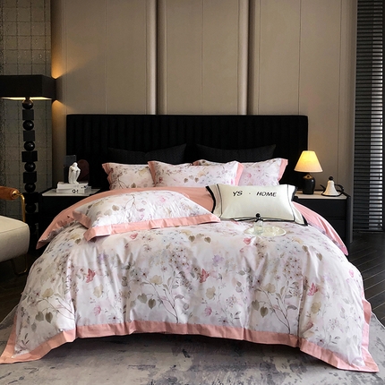 薏思家纺 2025新款100支长绒棉数码印花飞边款四件套 玉玲珑-粉