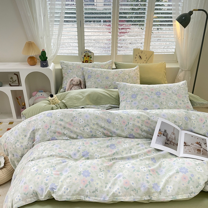 91家纺网 家纺一手货源 找家纺 丫丫家纺  2025新款13070全棉喷气小清新印花单品套件系列-四件套 绿意盎然