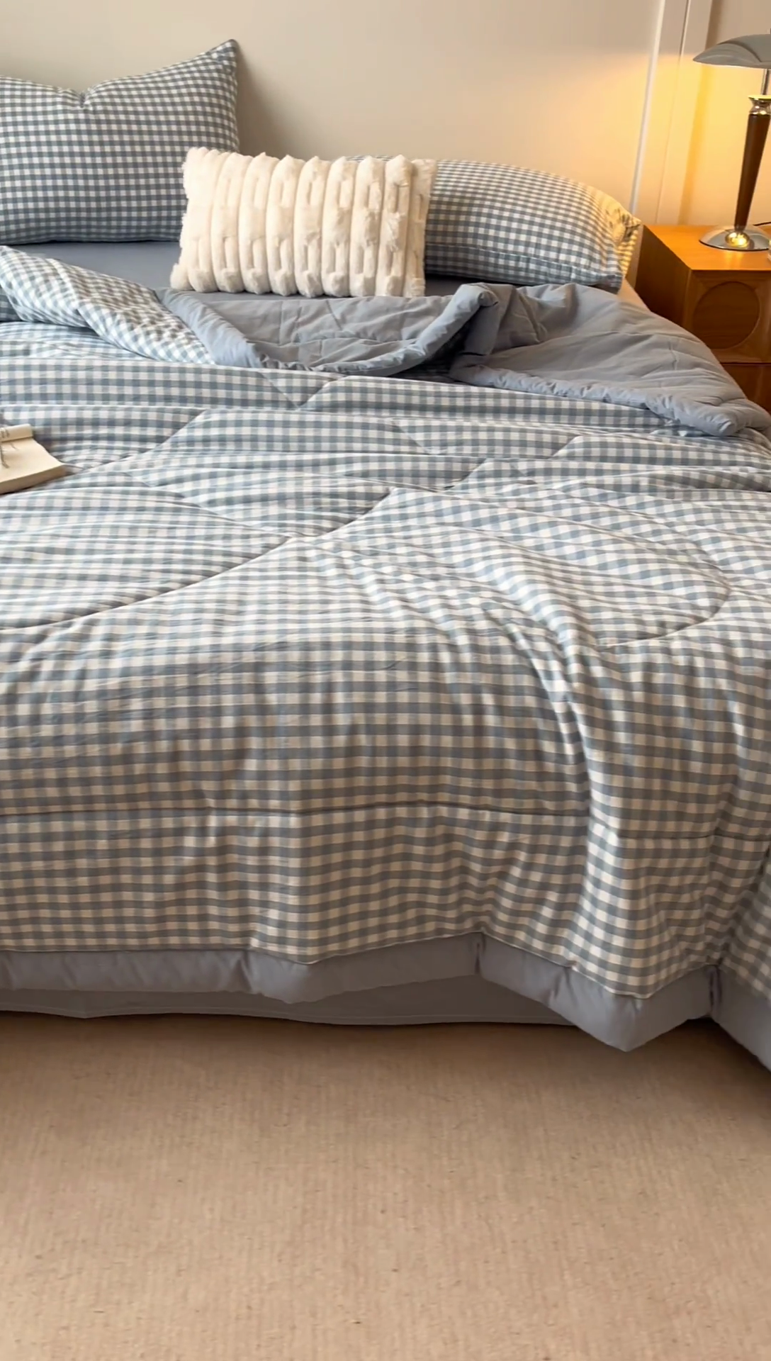 91家纺网 家纺一手货源 找家纺 恬思语家纺 2025新款全棉色织水洗棉棉花夏被  浅兰小格