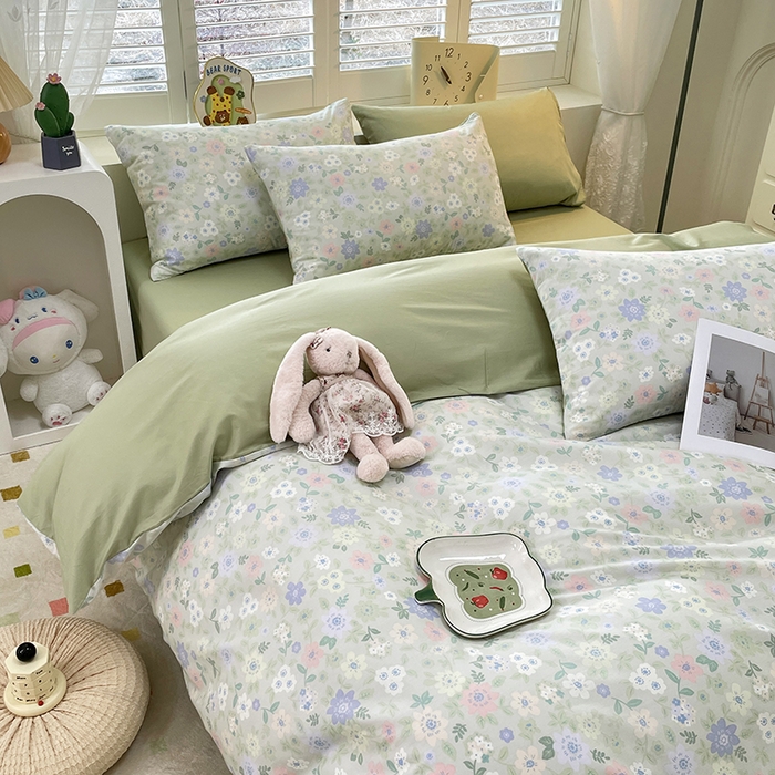 91家纺网 家纺一手货源 找家纺 丫丫家纺  2025新款13070全棉喷气小清新印花单品套件系列-四件套 绿意盎然