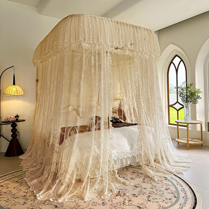 91家纺网 家纺一手货源 找家纺 都市缘蚊帐  2025新款303法式提花蕾丝蚊帐 303薇尔庄园-奶油玉