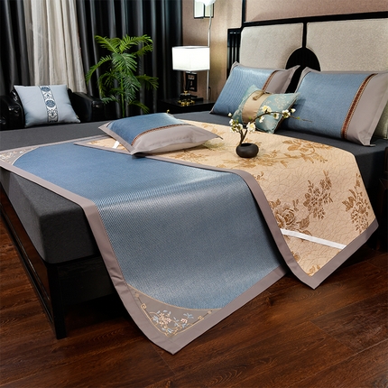 小牛席业 2025新款对角绣花-冰藤双面席凉席藤席冰藤席冰丝席竹席草席空调席乳胶席豆豆席 对角绣花-冰藤双面席海蓝