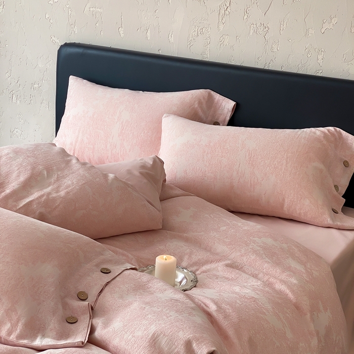 91家纺网 家纺一手货源 找家纺 旷野 2025新款全棉色织提花四件套 雾凇-粉