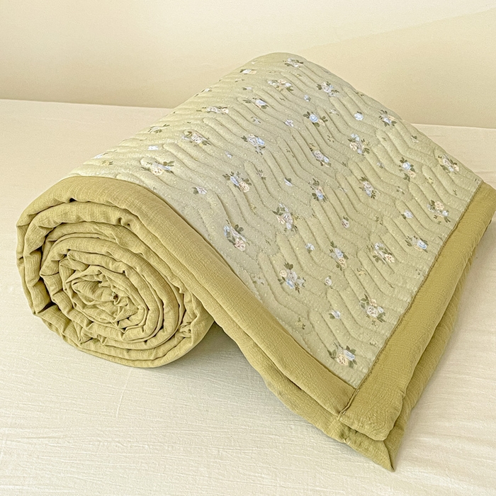 91家纺网 家纺一手货源 找家纺 纽缦家纺 2025新款云感提花双层纱学生床垫 落日暮年绿