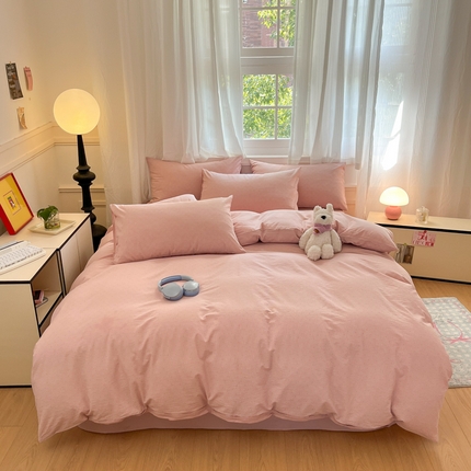 寐居家纺 2025新款全棉水洗棉提花四件套 提花-豆沙