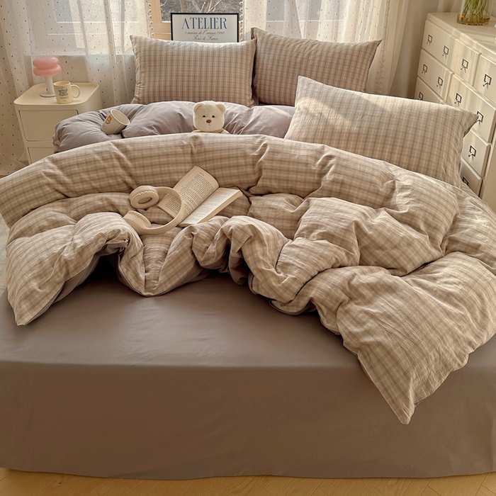 91家纺网 家纺一手货源 找家纺 雅居纺家纺 2025全棉色织水洗棉四件套 暮色灰