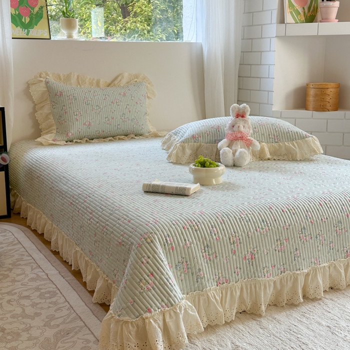 91家纺网 家纺一手货源 找家纺 金丝鸟 2025全棉镂空白色花边款韩式床盖 夏满