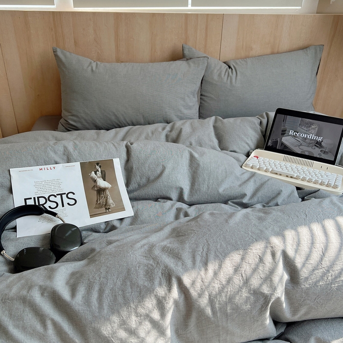 91家纺网 家纺一手货源 找家纺 雅居纺家纺 2025全棉色织水洗棉四件套 千鸟格灰