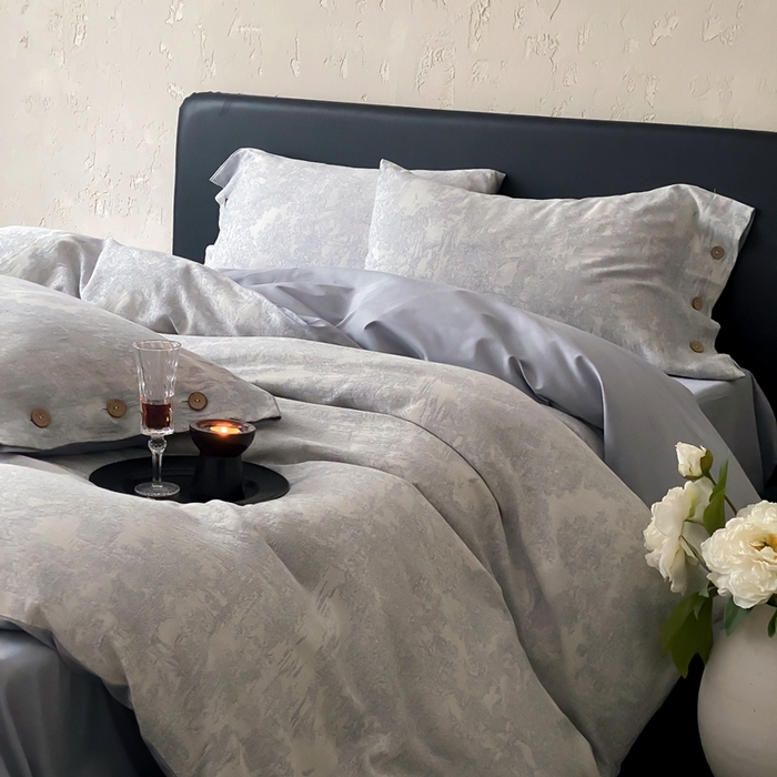 91家纺网 家纺一手货源 找家纺 旷野 2025新款全棉色织提花四件套 雾凇-蓝