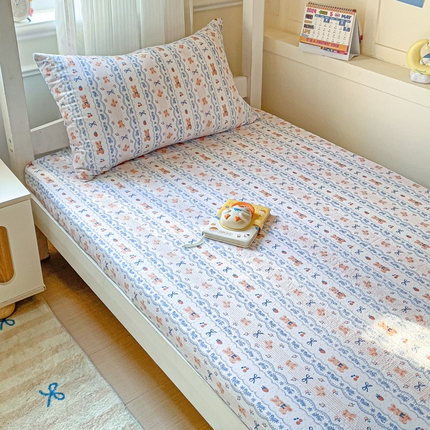 纽缦家纺 2025新款云感提花双层纱学生床笠 他和她的兔