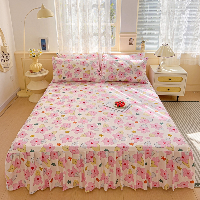 91家纺网 家纺一手货源 找家纺 极梦家纺（支持定制）  2025新款春秋130克加厚植物羊绒磨毛印花单床裙三件套 纷然花语