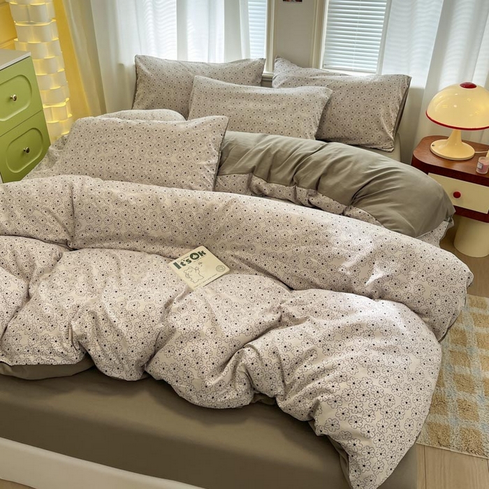 91家纺网 家纺一手货源 找家纺 新印象 2025新款有氧针织棉双层纱四件套梵花