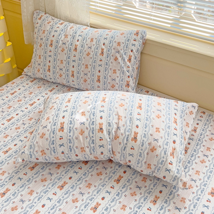 91家纺网 家纺一手货源 找家纺 纽缦家纺 2025新款云感提花双层纱韩版四件套 他和她的兔