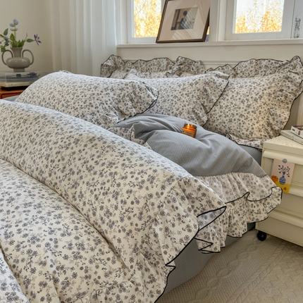 寐居家纺 2025新款韩版舒柔绵四件套 花边款-漫步森林