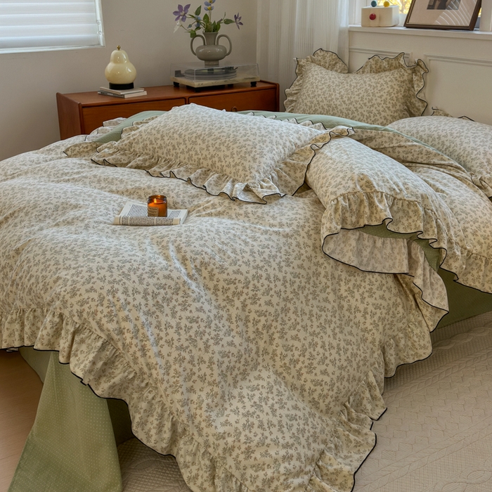 91家纺网 家纺一手货源 找家纺 寐居家纺 2025新款韩版舒柔绵四件套 花边款-初春