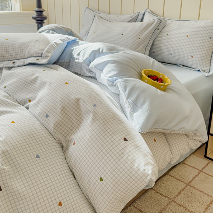 91家纺网 家纺一手货源 找家纺 可思家纺2025新款可思-简单款双层纱套件 心语蓝