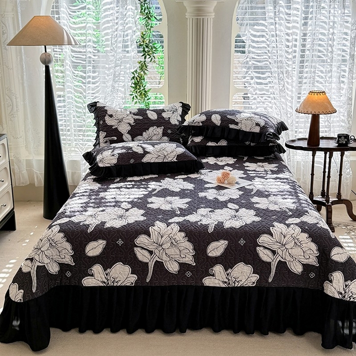 91家纺网 家纺一手货源 找家纺 金盛皇朝家纺 2025新款法式赫本风大花卉床盖四件套 和合如意