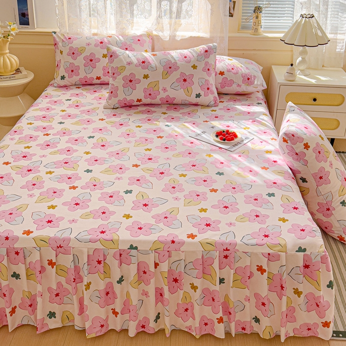 91家纺网 家纺一手货源 找家纺 极梦家纺（支持定制）  2025新款春秋130克加厚植物羊绒磨毛印花单床裙三件套 纷然花语