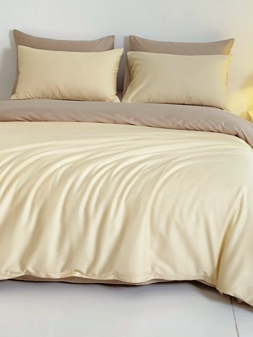 91家纺网 家纺一手货源 找家纺 沃尔居 2025新款全棉长绒棉四件套纯色贡缎纯棉被套床笠款三件套 奶昔白+奶咖