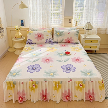 91家纺网 家纺一手货源 找家纺 （总）极梦家纺（支持定制）  2025新款春秋130克加厚植物羊绒磨毛印花单床裙三件套