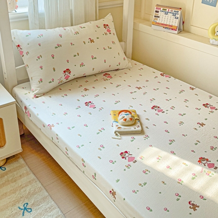 纽缦家纺 2025新款云感提花双层纱学生床笠 蜜糖之恋