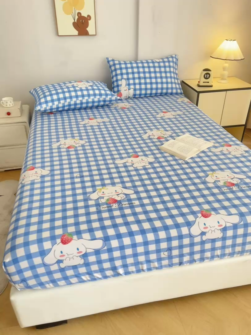 91家纺网 家纺一手货源 找家纺 棉乐町家居  2025新款原棉粗布床笠 玉贵狗-蓝格