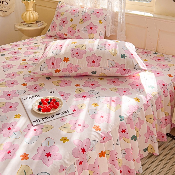 91家纺网 家纺一手货源 找家纺 极梦家纺（支持定制）  2025新款春秋130克加厚植物羊绒磨毛印花单床裙三件套 纷然花语