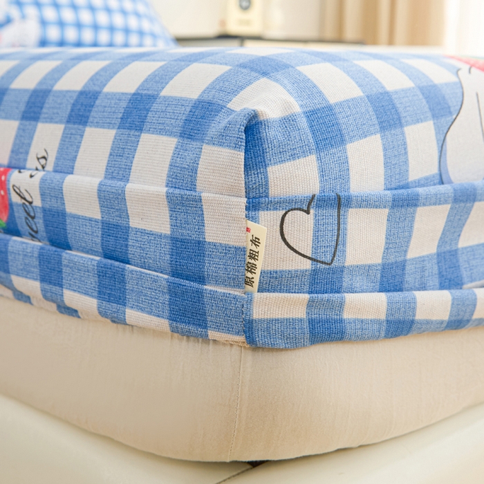 91家纺网 家纺一手货源 找家纺 棉乐町家居  2025新款原棉粗布床笠 玉贵狗-蓝格