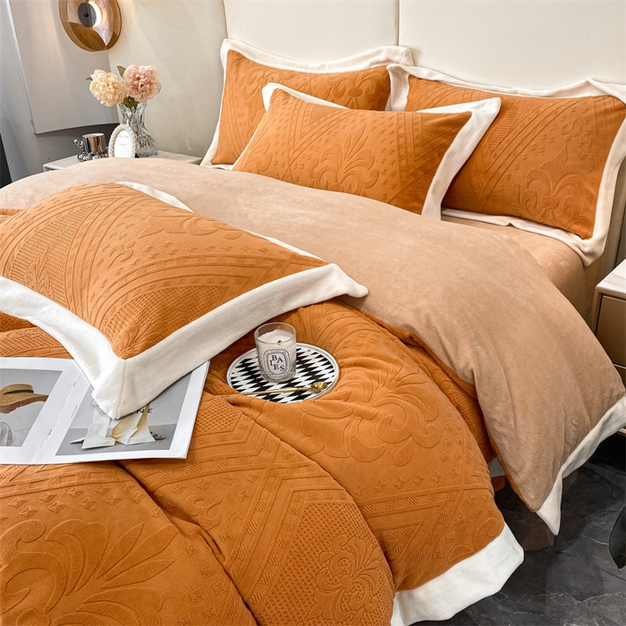 91家纺网 家纺一手货源 找家纺 金喜 2025新款高品质牛奶绒拼角四件套 南法假日-枫糖