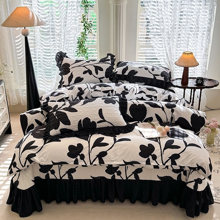 91家纺网 家纺一手货源 找家纺 金盛皇朝家纺 2025新款法式赫本风大花卉床盖四件套 并蒂同心