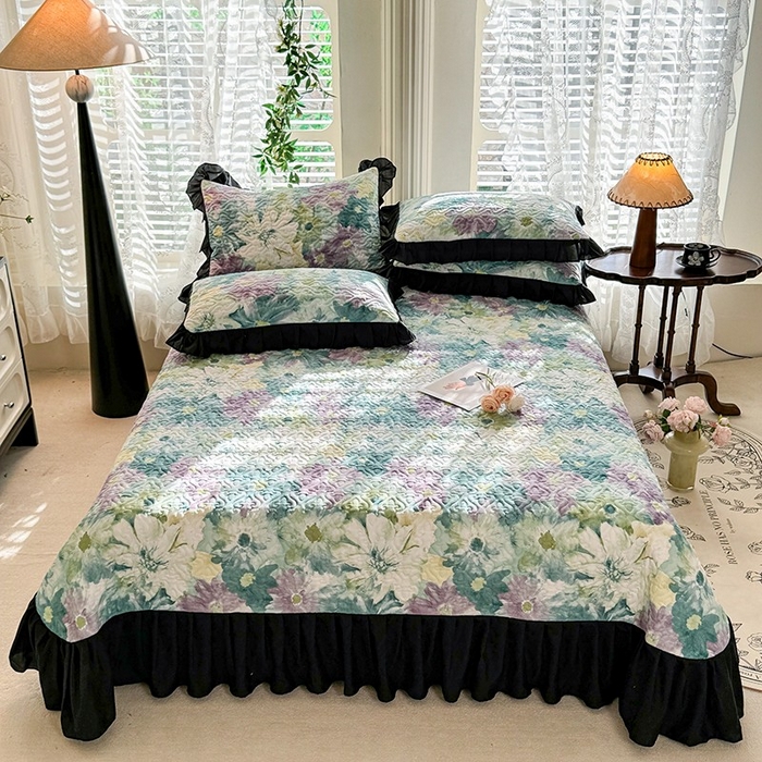 91家纺网 家纺一手货源 找家纺 金盛皇朝家纺 2025新款法式赫本风大花卉床盖四件套 水墨轻舞