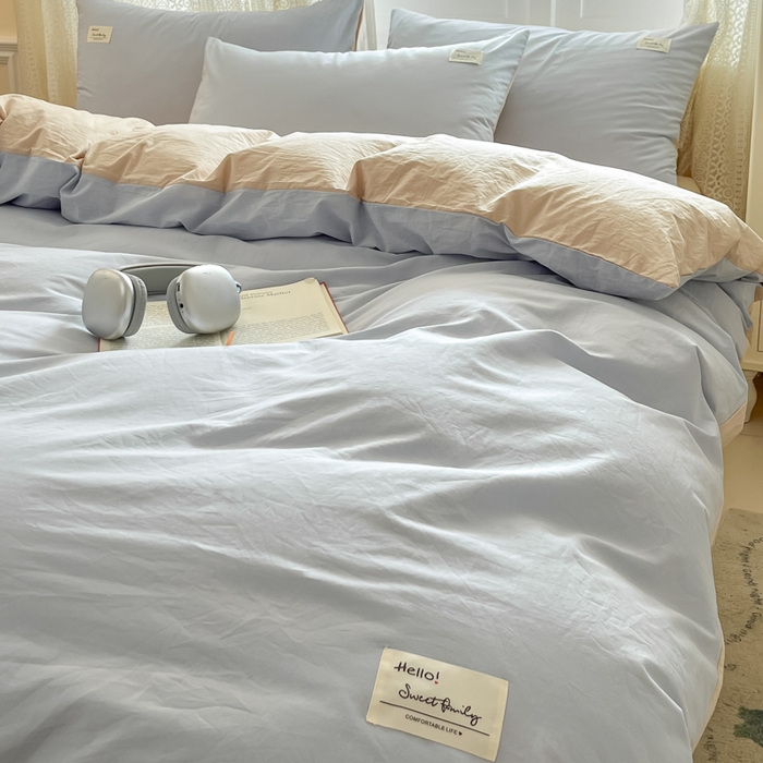 91家纺网 家纺一手货源 找家纺 寐居家纺 2025新款色织水洗棉套件 星空蓝+米金