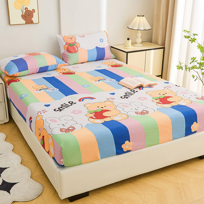 91家纺网 家纺一手货源 找家纺 棉乐町家居  2025新款原棉粗布床笠 七彩花园