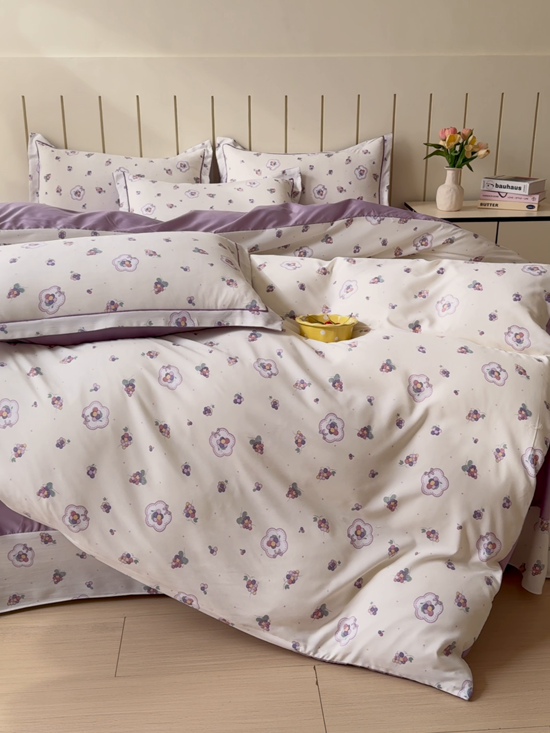 91家纺网 家纺一手货源 找家纺 可思家纺2025新款可思-简单款双层纱套件 紫葡萄