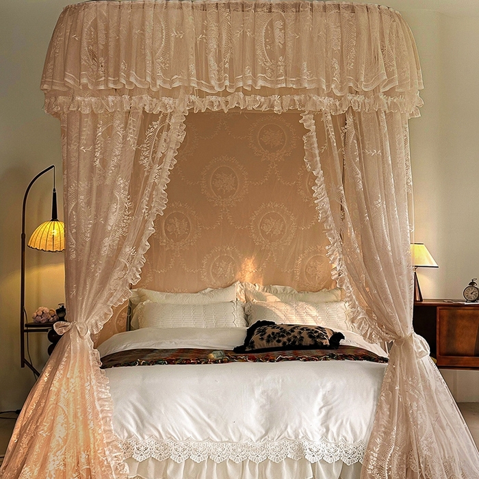 91家纺网 家纺一手货源 找家纺 都市缘蚊帐  2025新款303法式提花蕾丝蚊帐 303薇尔庄园-奶油杏