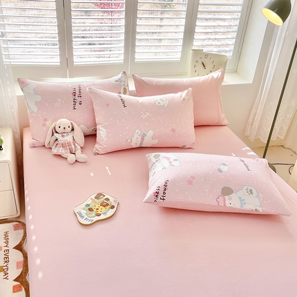 丫丫家纺 2025全棉13070单床单床笠纯棉单品枕套床笠床单（有预缩尺寸 售后无忧 免费提供买家秀） 兔与狗