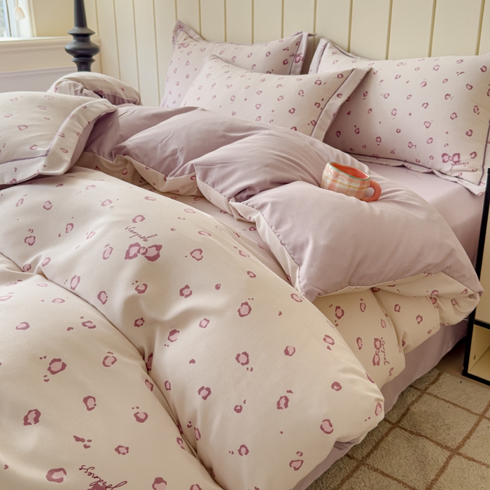 91家纺网 家纺一手货源 找家纺 可思家纺2025新款可思-简单款双层纱套件 紫豹纹