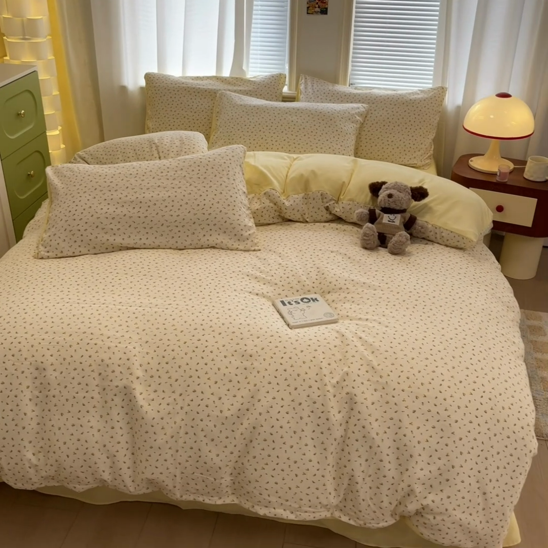 91家纺网 家纺一手货源 找家纺 新印象 2025新款有氧针织棉双层纱四件套幻绮