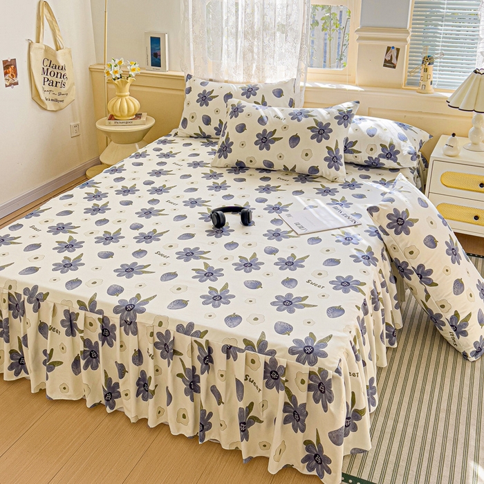 91家纺网 家纺一手货源 找家纺 极梦家纺（支持定制）  2025新款春秋130克加厚植物羊绒磨毛印花单床裙三件套 草本集