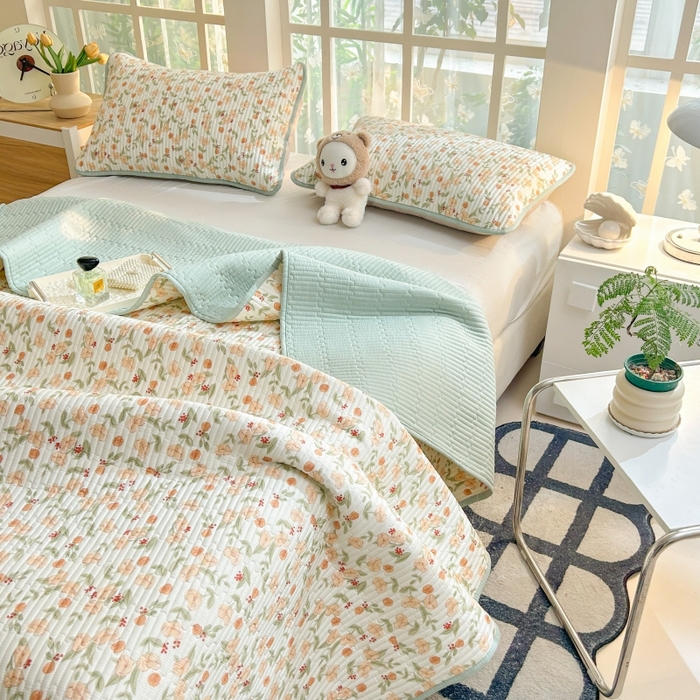 91家纺网 家纺一手货源 找家纺 恒尚居 2025新款全棉床盖床单小清新床垫床褥垫-跑量（四季款） 花千朵 2