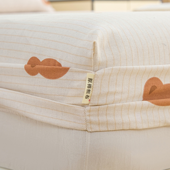 91家纺网 家纺一手货源 找家纺 棉乐町家居  2025新款原棉粗布床笠 笑脸熊