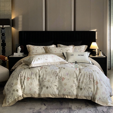 薏思家纺 2025新款100支长绒棉数码印花飞边款四件套 玉玲珑-青