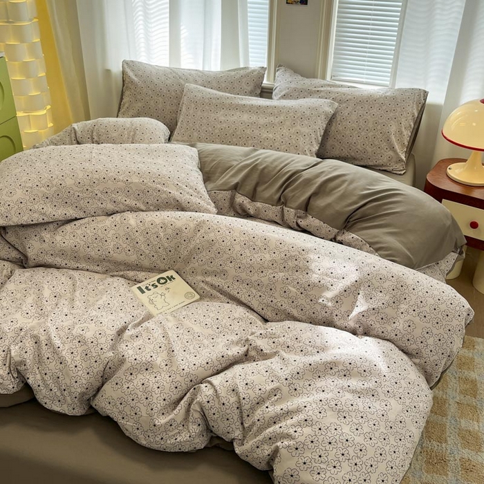 91家纺网 家纺一手货源 找家纺 新印象 2025新款有氧针织棉双层纱四件套梵花