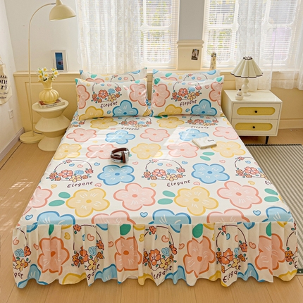 91家纺网 家纺一手货源 找家纺 （总）极梦家纺（支持定制）  2025新款春秋130克加厚植物羊绒磨毛印花单床裙三件套