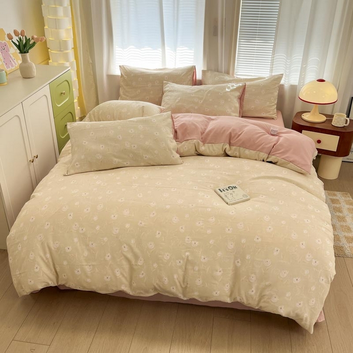 91家纺网 家纺一手货源 找家纺 新印象 2025新款有氧针织棉双层纱四件套初晴