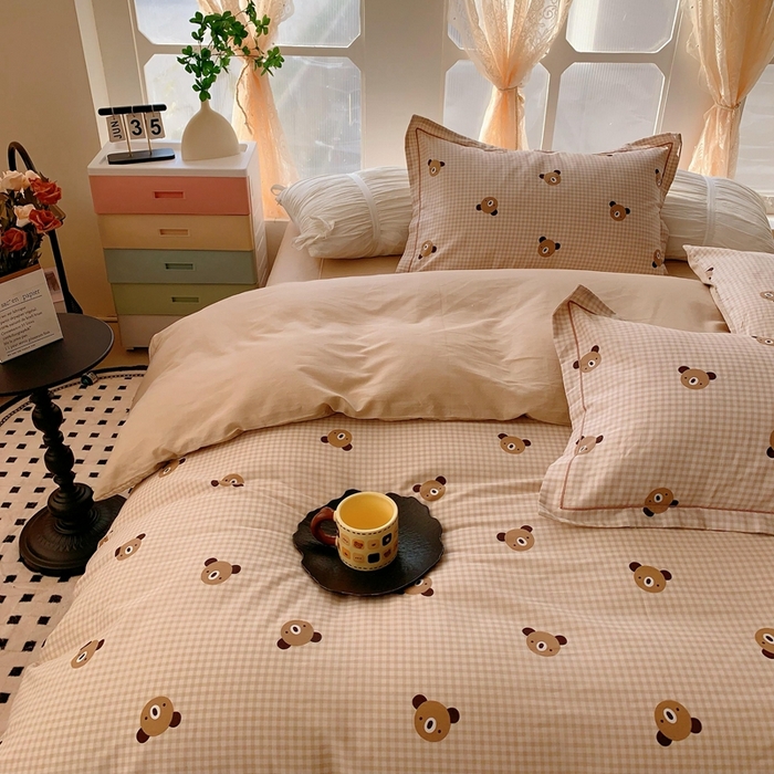 91家纺网 家纺一手货源 找家纺 奈萝家纺2025新款全棉 小号三件套 标准四件套 小浣熊咖