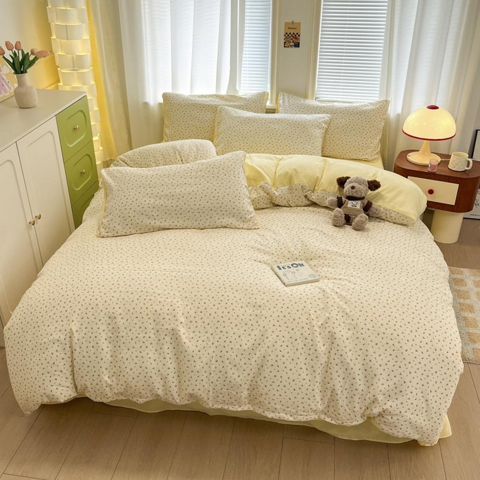 91家纺网 家纺一手货源 找家纺 新印象 2025新款有氧针织棉双层纱四件套幻绮